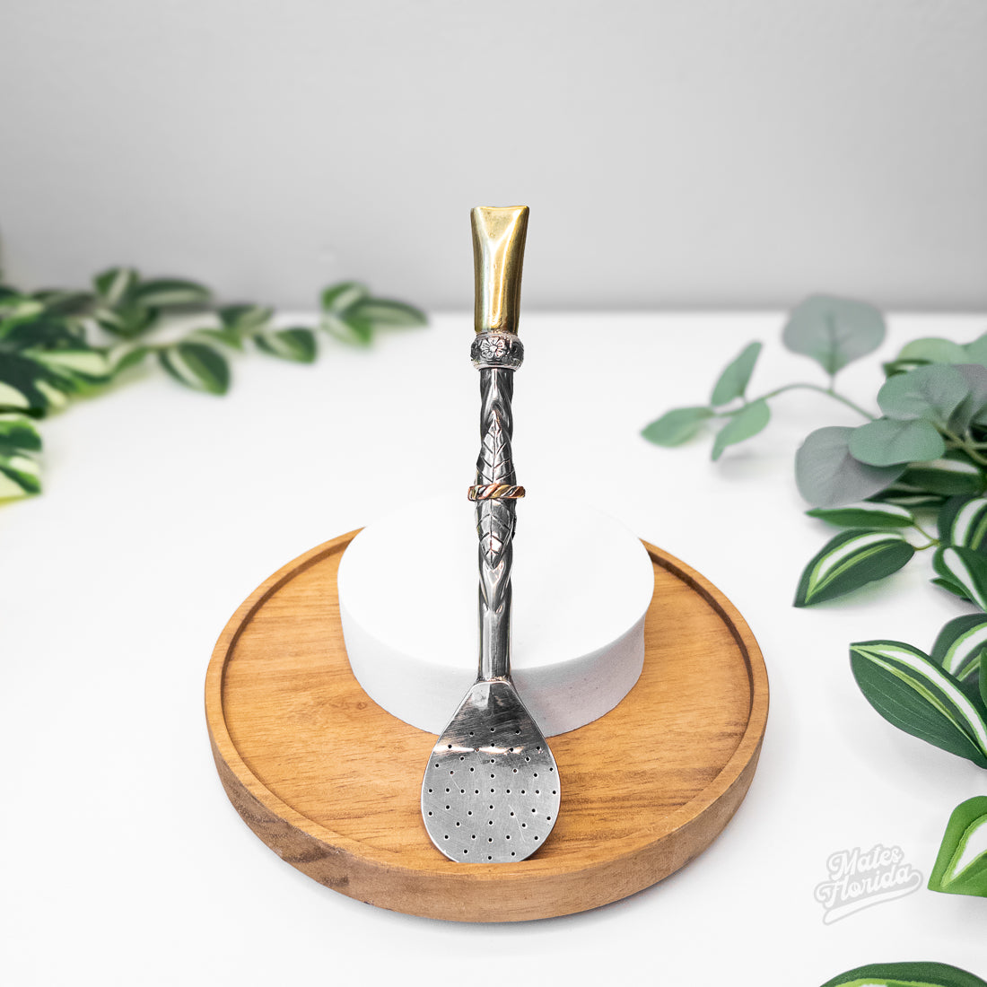 Bombillón Artesanal Hoja de Yerba Mate | Alpaca y Bronce